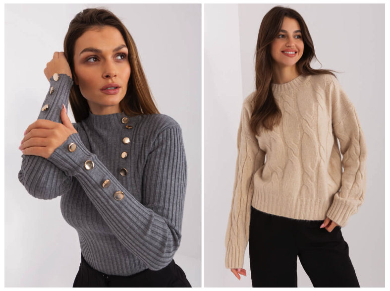 modne swetry damskie na zimę prążkowane i w warkocze