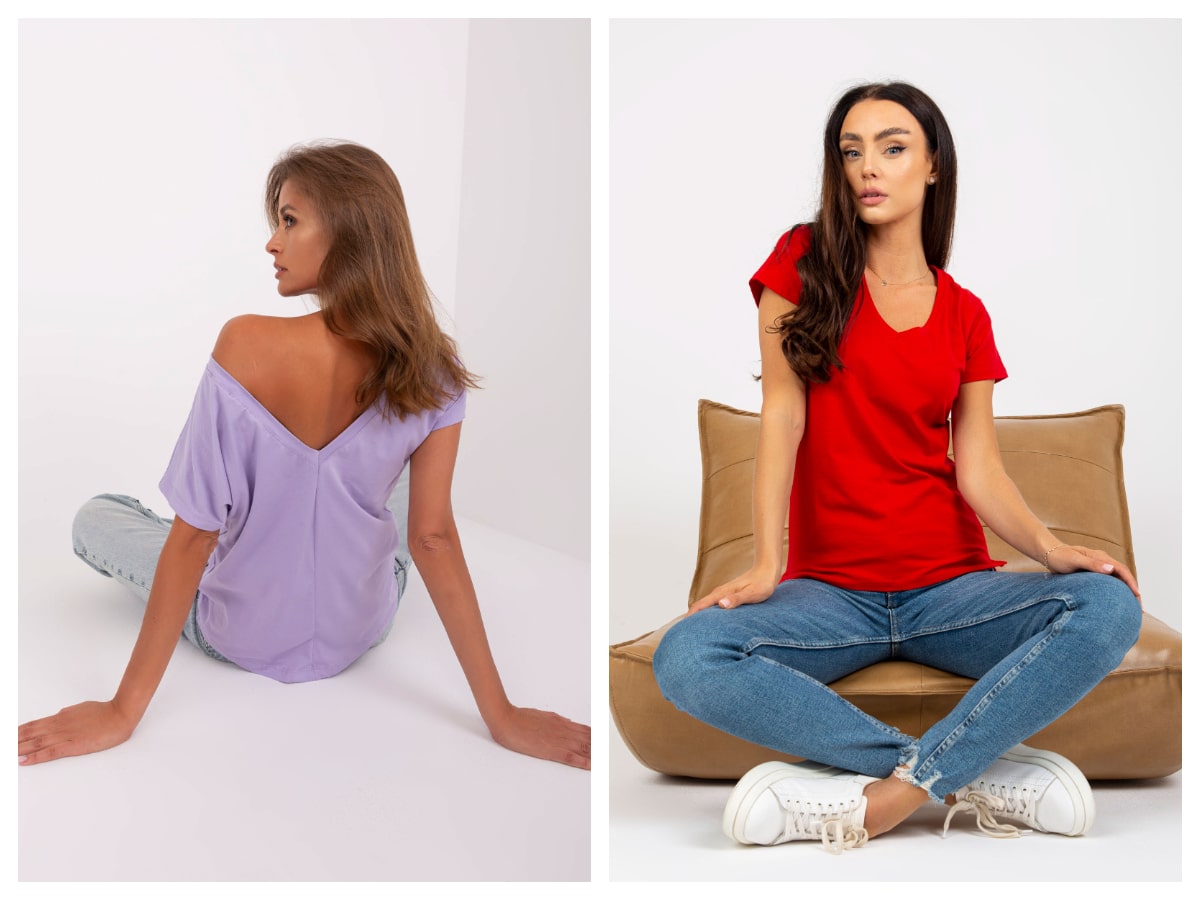 T shirty damskie bawełniane basic z dekoltem na plecach