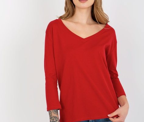 Czerwona bawełniana bluzka basic z dekoltem V